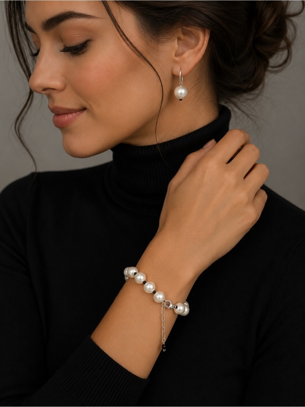 Silpada Rare HTF Sterling Shell Pearl & Black Cord Bracelet & Earring Set